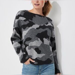 Vineyard Vines Womens Gray Camo Boatneck Merino Wool Cashmere Blend Sweater L